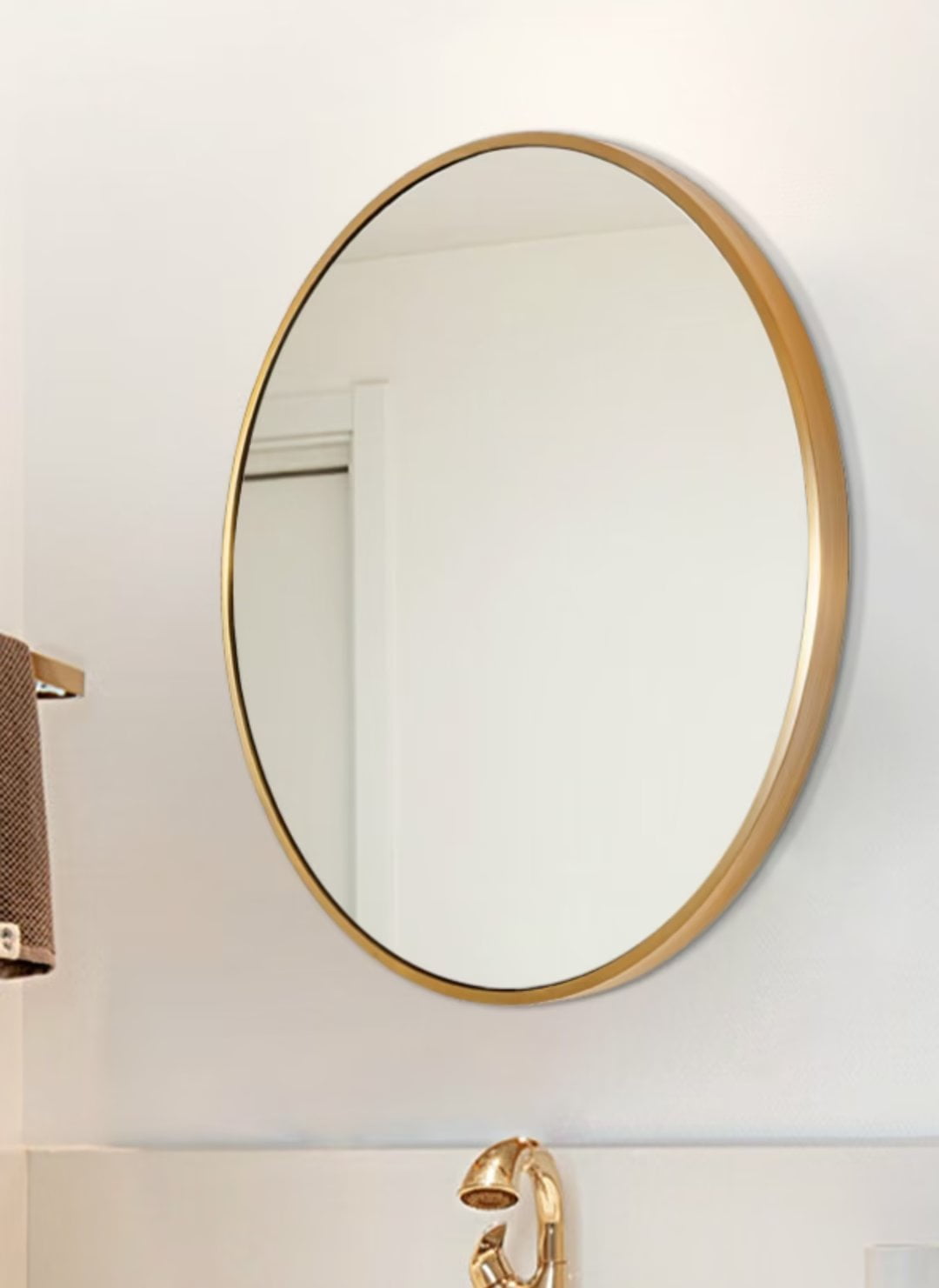 HOMPEN 24 Inch Round Wall Mirror, Metal Framed Round Bathroom Mirror