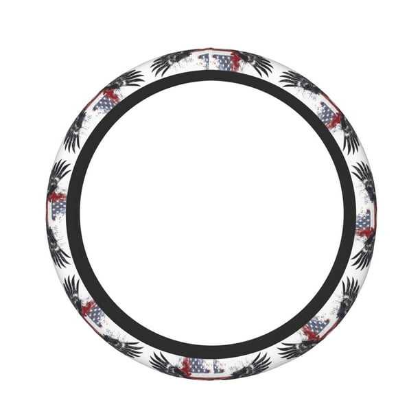 Fotbe American Flag Eagle Art Funda para Volante Universal de 15 pulgadas, Accesorios para Auto para Hombre y Mujer, Protector de Volante Cómodo para SUV y Sedán