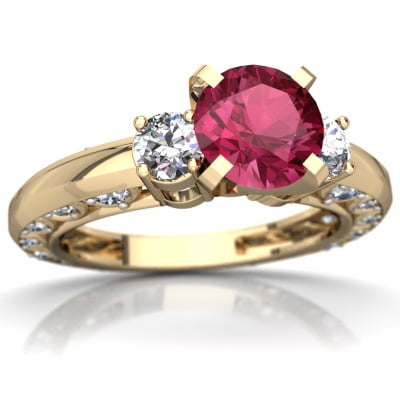 Pink Tourmaline Art Deco Ring in 14K Yellow Gold by