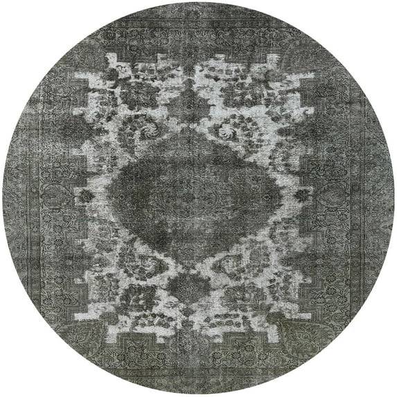 Ahgly Company Indoor Round Mid-Century Modern Black Oriental Area Rugs, 4' Round