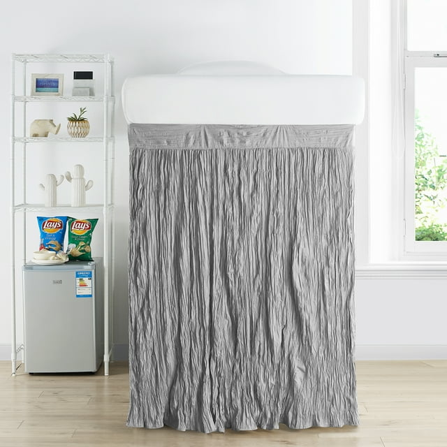 Crinkle Extended Bed Skirt Twin XL Alloy (For Raised or Lofted Beds