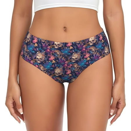 Womens Underwear - Skull starry sky flower No Show Seamless Underwear for Women  Soft Stretch Womens Panties  Hipster Ladies Panties Bikini Underwear Briefs