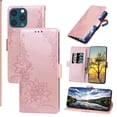 thumbnail image 3 of TOP SHE Compatible with iPhone 13 Pro Max Case,PU Pattern Embossed Card Slots Shockproof Magnetic Kickstand  Flip Wallet with Wrist Strap Cover.For iPhone 13 Pro Max,Rosegold, 3 of 8