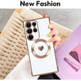 thumbnail image 4 of Compatible with Samsung S23 Ultra Magnetic Case for Women Girls,Light Luxury Cute Love Heart MagSafe Plating Electroplated Bling Case Raised Full Camera Lens Protection Phone Case-White, 4 of 7