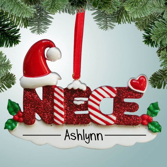 Personalized Niece Christmas Ornament - Red Glitter