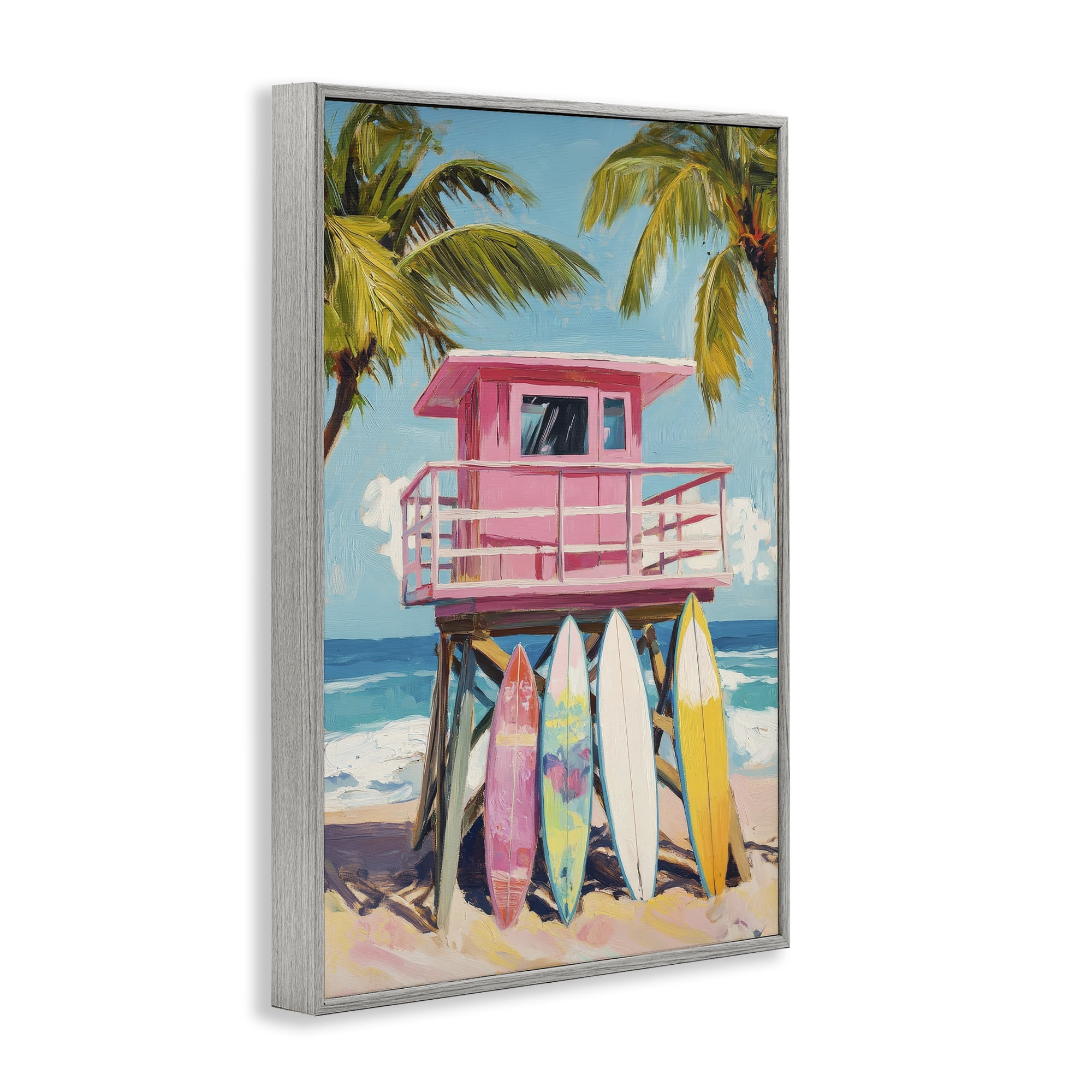 Stupell Industries High Pink Surf Shack Gray Framed Giclee Art, design by Petal Prints Design