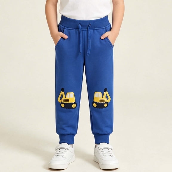 Rvasteizo Kids Sweatpants Solid Elastic Waist Pocket Embroidered Casual Pants for Boys 1-8 Years