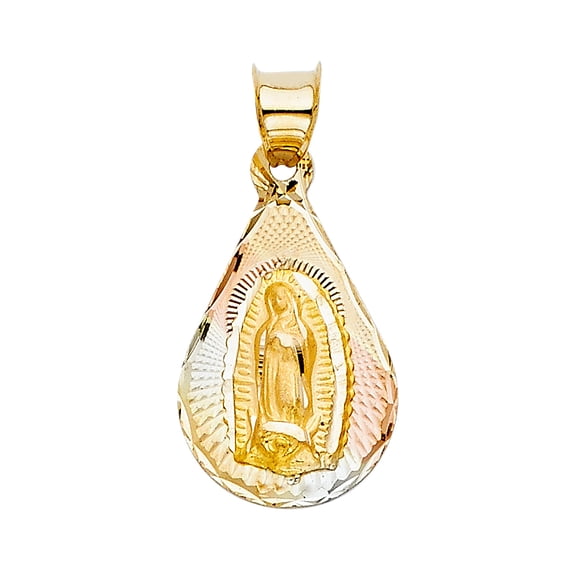 14K 3C Gold Diamond cut Guadalupe Stamp Religious Pendant | Tri Color Gold Charm Pendant for Necklace Chain | Gift for Men Women | 20 x 12 MM | 1.3 grams