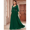 thumbnail image 6 of Dark Green V-Neck Sequin Lace Insert Flowing Chiffon Maxi Dress, 6 of 30