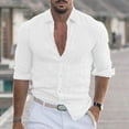thumbnail image 2 of UVEASISHA On Sale Mens Cotton Linen Casual Button Down Shirt Regular Fit Roll Up Long Sleeve Beach Shirts Lightiweight Breathable Office Work Shirt White M, 2 of 7