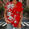 thumbnail image 6 of successthop Tunic Tops for Women Oversized V Neck with Button Clothes Short Raglan Sleeve T Shirt Floral Shirt Red L, 6 of 6