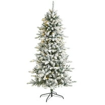 Nearly Natural 6' Flocked Livingston Fir Christmas Tree with 300 Clear Lights - Green