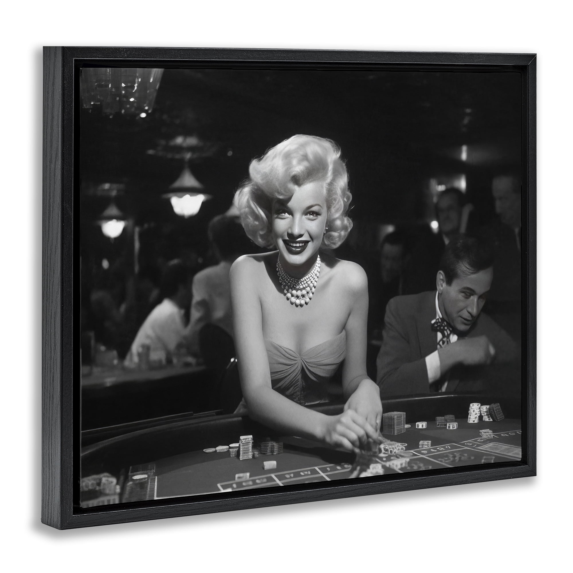 Stupell Industries Iconic Marilyn Portrait Novelty Photography Black Floater Framed Art Print Wall Art, 31 x 25