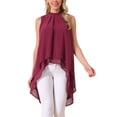thumbnail image 1 of INSPIRAR CHIC Blusas sin mangas de gasa para mujer con cuello alto, lazo en la espalda, dobladillo asimétrico, camiseta de verano XL color rojo vino, 1 of 6