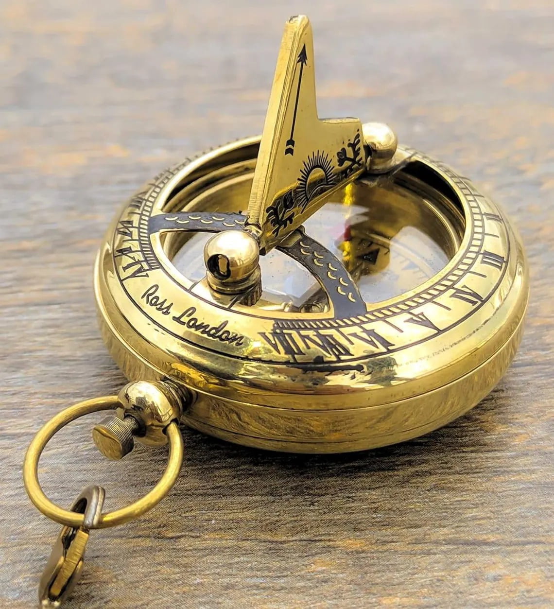 Antique Brass Pocket Compass Vintage Nautical Maritime Gift with Leather Case