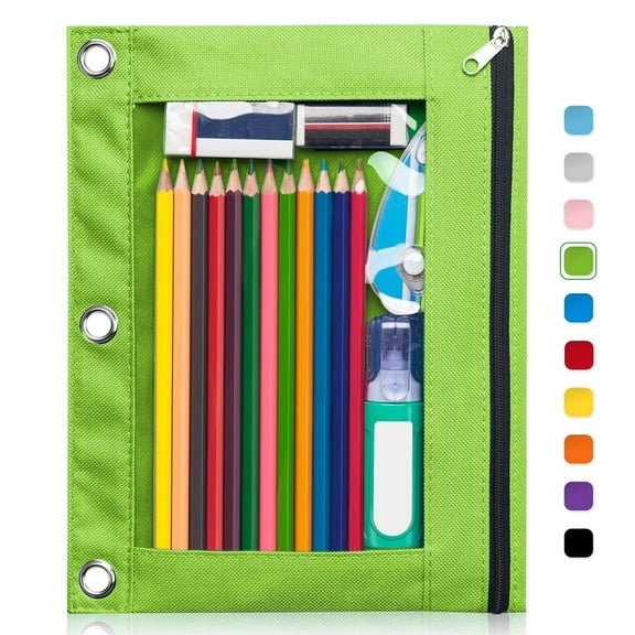 3-Ring Pen Pencil Pouch with Clear Window Stationery Bag Binder Case Classroom Organizers