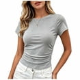 thumbnail image 2 of ClodeEU Women's Crew Neck Short Sleeve T-Shirt with Side Elastic Ruff,Casual Loose Fit Basic Tee Gray,Women's Plus XXL, 2 of 5