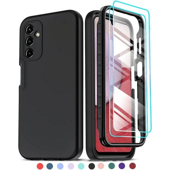 for Samsung A14 5G Phone Case: Galaxy A14 5G Phone Case with Screen Protector [2 x Tempered Glass], Full-Body Shockproof Soft Liquid Silicone Protective Phone Case for Samsung Galaxy A 14, Black