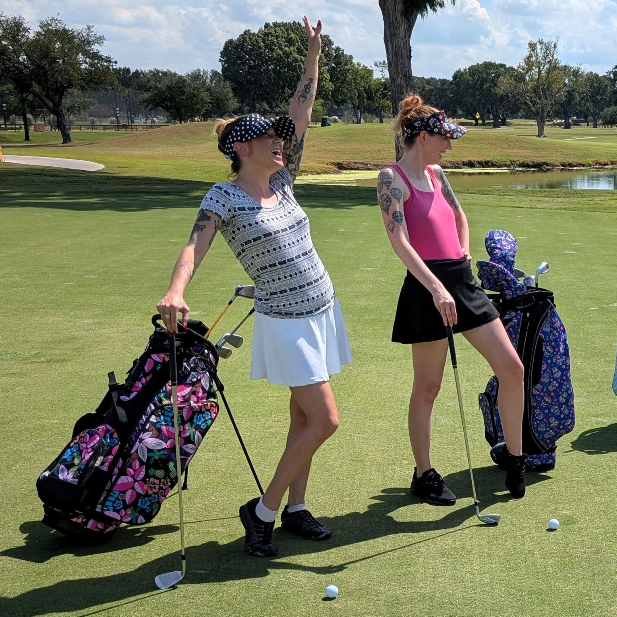 Women's Lightweight 4-Way Women's Golf Stand Bag | Taboo Fashions Stand Bag | Range Bag, Par 3, Executive Course | Self Flexing Stand, Adjustable Strap (Black Tie Polka Dots)