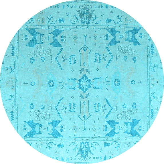 Ahgly Company Indoor Round Oriental Light Blue Traditional Area Rugs, 8' Round
