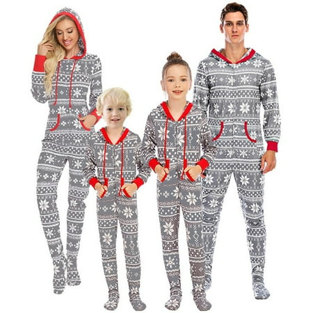 

Popvcly Christmas Family Matching Pajamas Hooded Zipper Onesies Long Sleeve One Piece Cotton Jammies with Pockets for Family Holiday Sleepwear