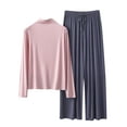 thumbnail image 2 of Weiqiqre Pajama Sets for Women 2 Piece Lounge Set Solid Color High Neck Long Sleeve Sleep Set Pants Suit Soft Loungewear, 2 of 3