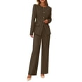 thumbnail image 2 of Women Suits 2 Piece Set Business Casual Dressy Blazer Jacket and Wide Leg Pantsuits Formal Outfits Brown L, 2 of 9