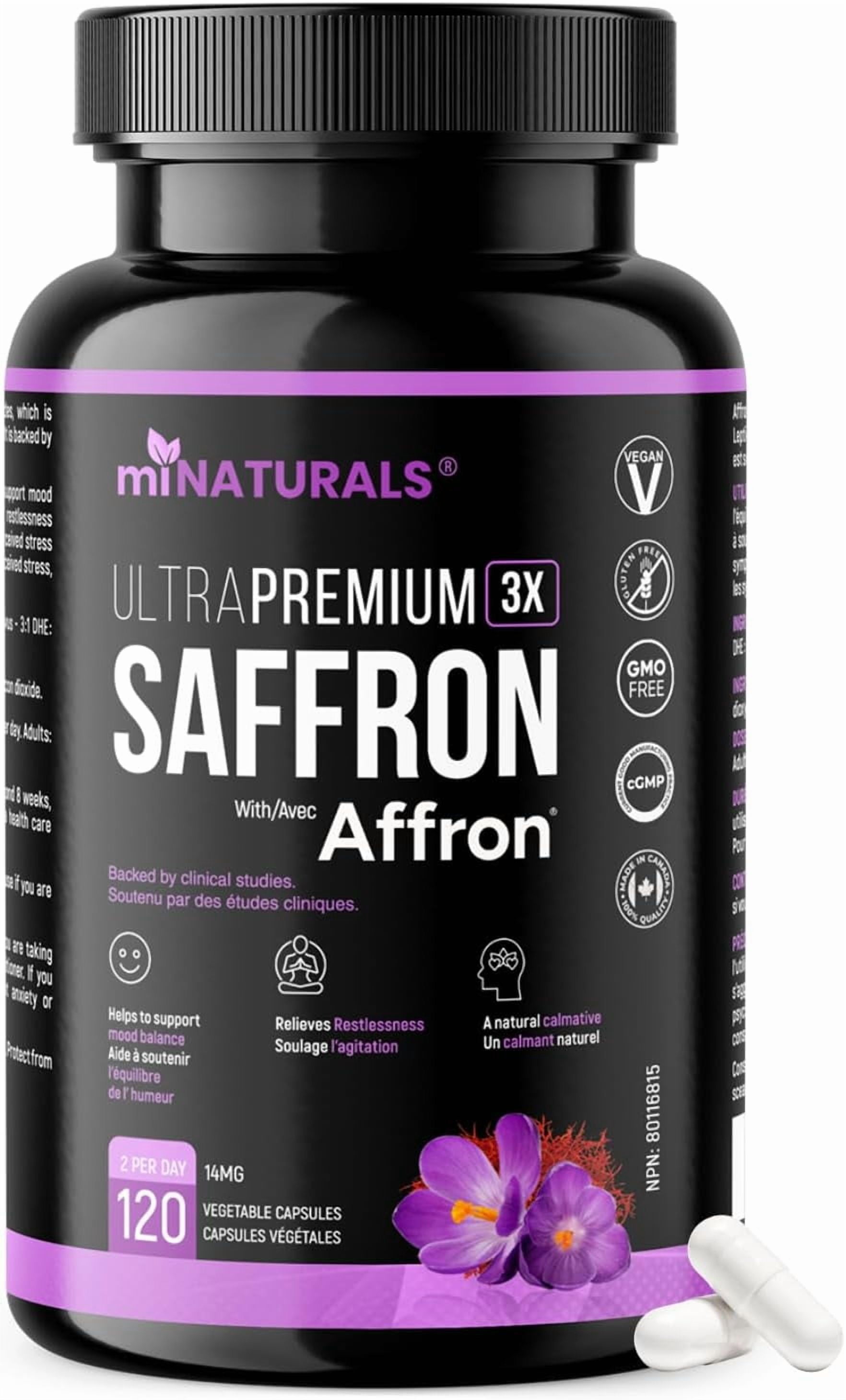 miNATURALS Saffron Supplements | 120 Capsules/Pills by miNATURALS | 100% Pure Saffron Extract | Supports Mood Balance for Men, Women and Adolescents | Backed by 9 Clinical Studies | Patented Ingredient | Affron