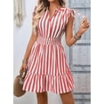 thumbnail image 5 of Women'S Striped Sleeveless Tank Dress Button Front Ruffle Hem A Line Dresses Red XL, 5 of 9