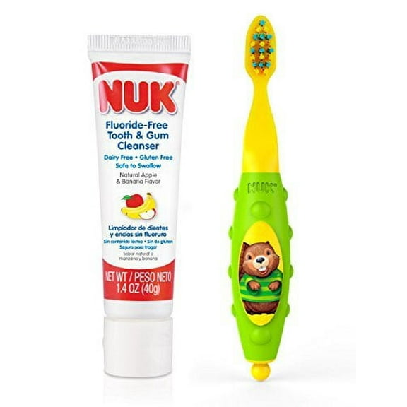NUK Toddler Tooth and Gum Cleanser with 1.4 Ounce Toothpaste, Colors May Vary