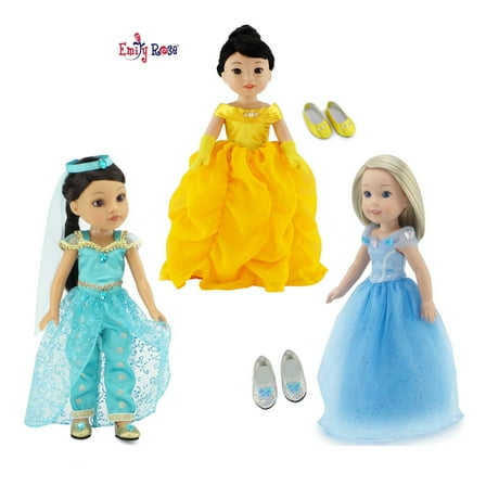 Emily Rose 14.5 Inch Doll Clothes 13 Piece 14" Doll Princess Dress Value Bundle Set, Includes Cinderella, Belle and Jasmine Costumes