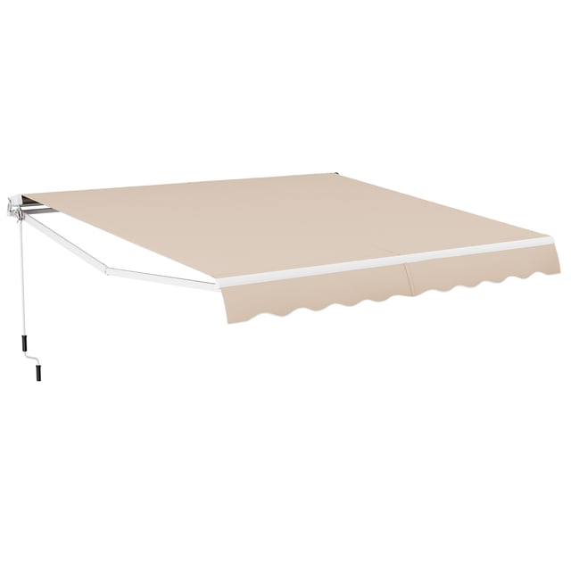 Gymax Auvent Rétractable d'Extérieur 12 x 10 Pi pour Patio, Toile d'Ombrage en Polyester avec Manivelle Manuelle, Terrasse, Beige