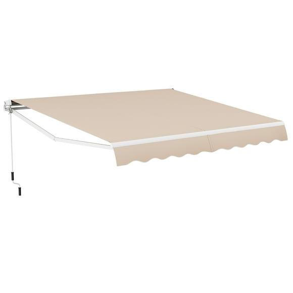 Gymax Auvent Rétractable d'Extérieur 12 x 10 Pi pour Patio, Toile d'Ombrage en Polyester avec Manivelle Manuelle, Terrasse, Beige