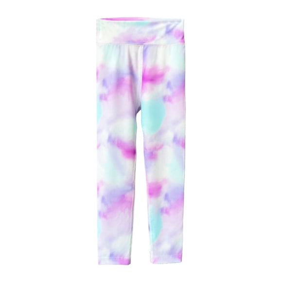 XASZHN Girls Tie Dye Leggings High Stretch Athletic Pants for Everyday Wear Comfortable Sports Yoga Pants for Toddler Kids and Teens Soft Breathable Fabric Purple 140