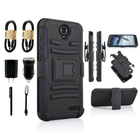 Value Pack ! for ZTE Grand X3 Z959 ZTE Warp 7 case Phone Case Cover Swivel Shockproof Clip Kickstand Holster Hybrid Shock Bumper (Black)