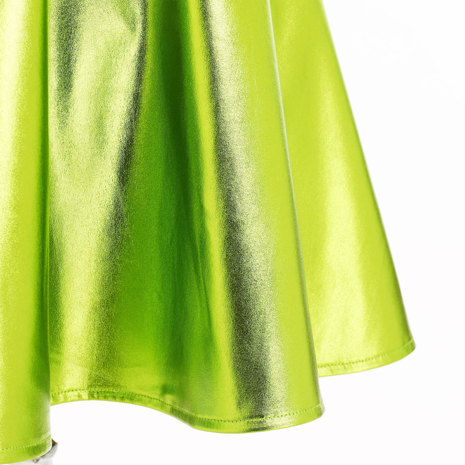 IBTOM CASTLE Kids Girls Halloween Costume Holographic Skater Dress Metallic Music Festivals Outfit Cosplay Carnival Birthday Party Dress up 3-4 Years Fluorescent Green
