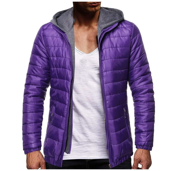 Brilliant Overalls for Men Plus Size Winter Clearance Youth Zipper Thicken Hooded Collar Solid Color Casual Black Cotton Jacket