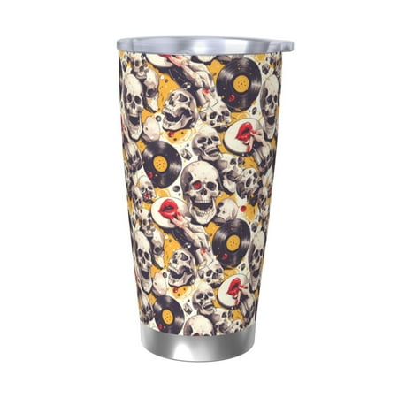 

Cauagu lips record rock Skull Pattern 20oz Tumbler Stainless Steel Vacuum Insulated Tumbler with Lid Insulated Coffee Mug Thermal Cup with Splash Proof Sliding Lid-Without Straw