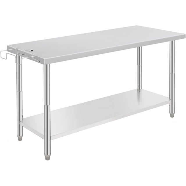 60x24 In NSF Stainless Steel Work Table with Adjustable Undershelf Hooks and Removable Trash Rack Heavy Duty Commercial Prep Table for Kitchen Garage Home