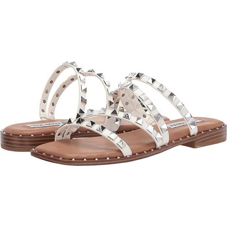 Steve Madden Skyler White Embellished Slide Slip On Pyramid Open