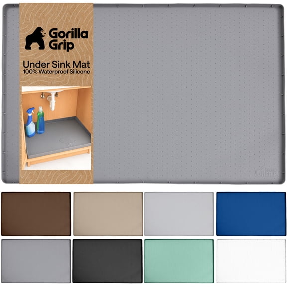 GORILLA GRIP Waterproof Silicone Under Sink Mat with Lip for Kitchen and Bathroom, 22 x 19 in, Gray