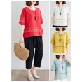 thumbnail image 2 of Blusa holgada de mujer con rayas bordadas y mangas cortas, camisetas vintage, 2 of 8