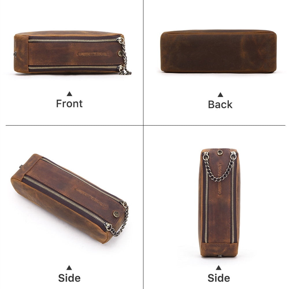 Leather Pen Pencil Case, Zip Pouch, Zippered Pen Case for Work & Office Stationery Storage Box