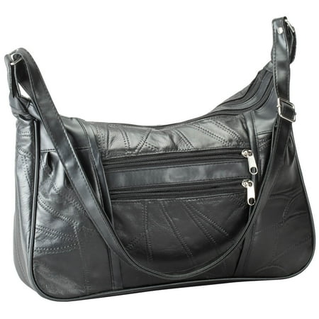 Black Bright Leather Handbag - Patch Leather Handbag Black