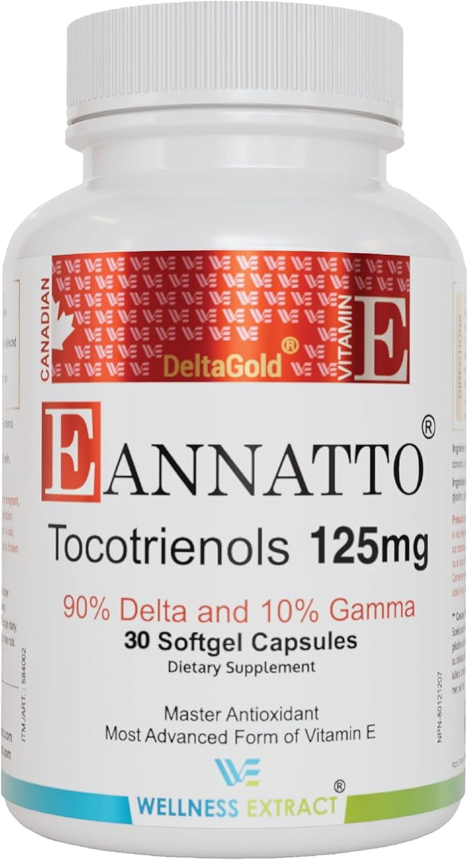 WELLNESS EXTRACT WELLNESS EXTRACT Eannatto Tocotrienols Vitamin E Supplements Tocopherol Free, Non-GMO, Gluten Free & Antioxidant (125MG 30 Softgels)