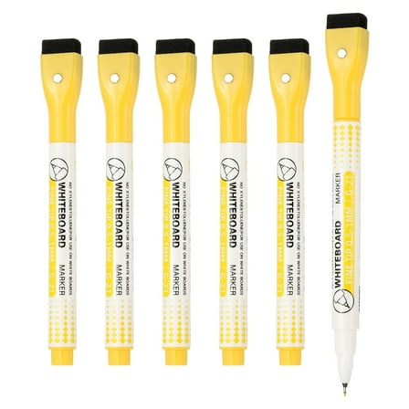 Magnetic Whiteboard Pen, 0.5-1mm Fine Tip Dry Erase Yellow Markers, 6 Pcs