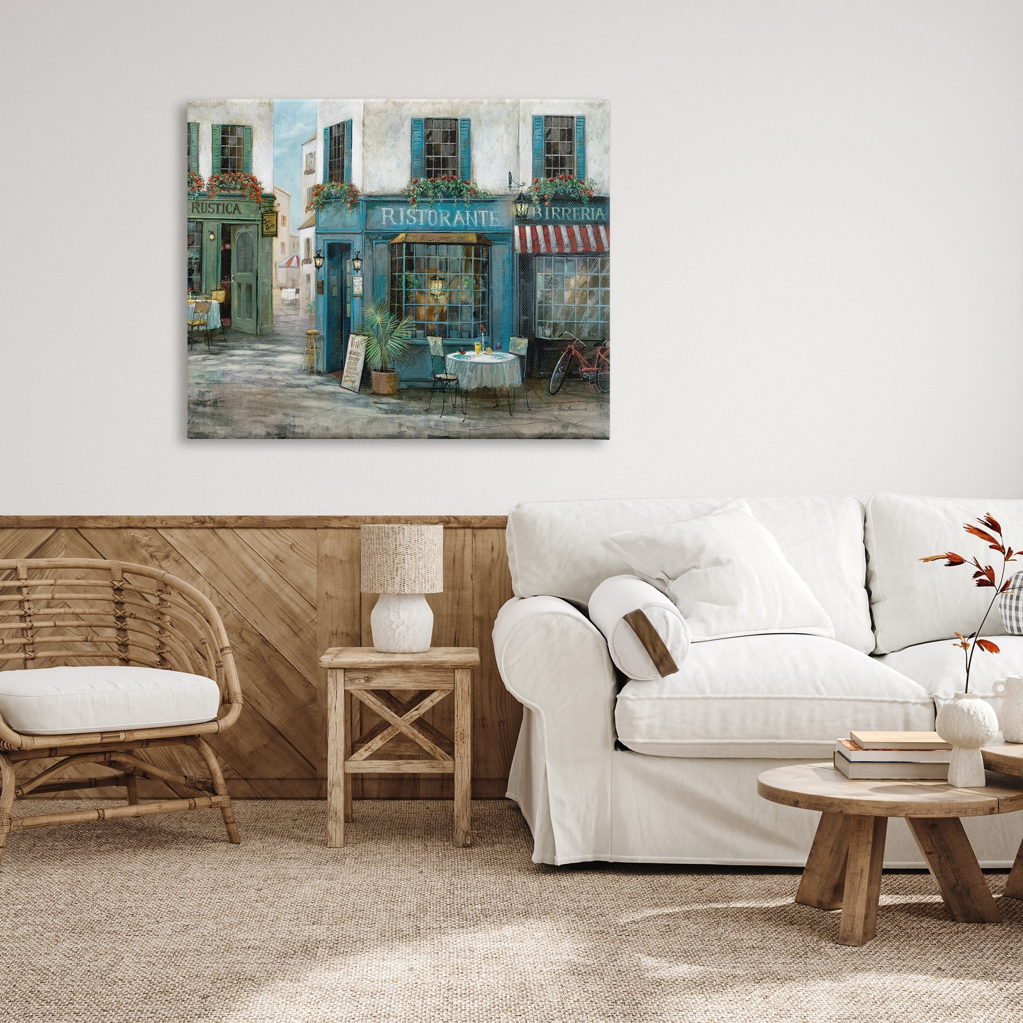 Stupell Indtries Traditional Village Plaza Architecture Restaurant Patio Scene,48 x 36,Design by Ruane Manning