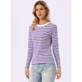 thumbnail image 4 of DARING DIVA Women's Striped Long Sleeve Cotton Crew Neck Tees XL Deep Purple Stripe, 4 of 6