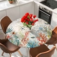 thumbnail image 2 of Vintage Coastal Table Cloth, Round Fitted Tablecloths with Elastic Edge, Summer Beach Coral Starfish Nautical Wipeable Waterproof Table Cover for Kitchen Wedding 36-44 Inches, 2 of 4