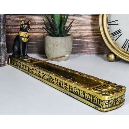 Egyptian Goddess of Protection Bastet Cat Deity Hieroglyphic Incense Holder